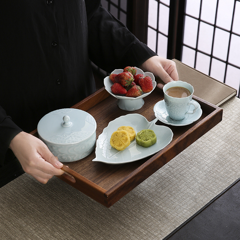 陶瓷中式茶点盘水果拼盘套装一人食餐具带托盘收纳高颜值情侣双人