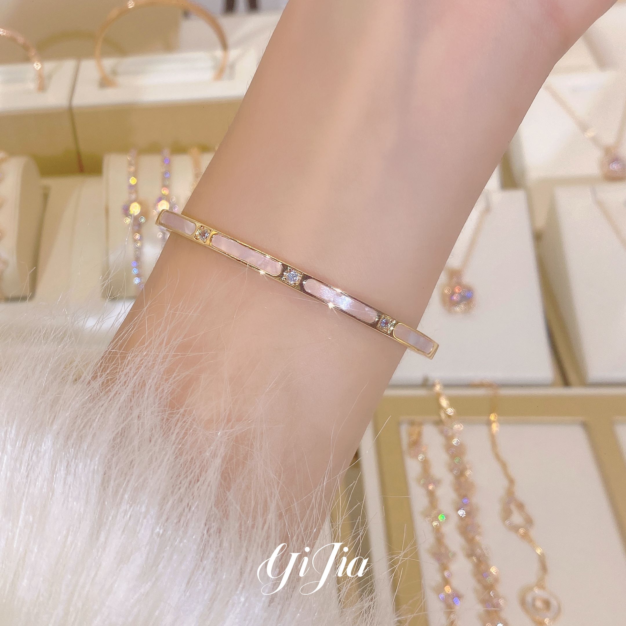 铜合金合成锆石手镯 时尚贝贝缘定三生FS664香槟色小众百搭气质