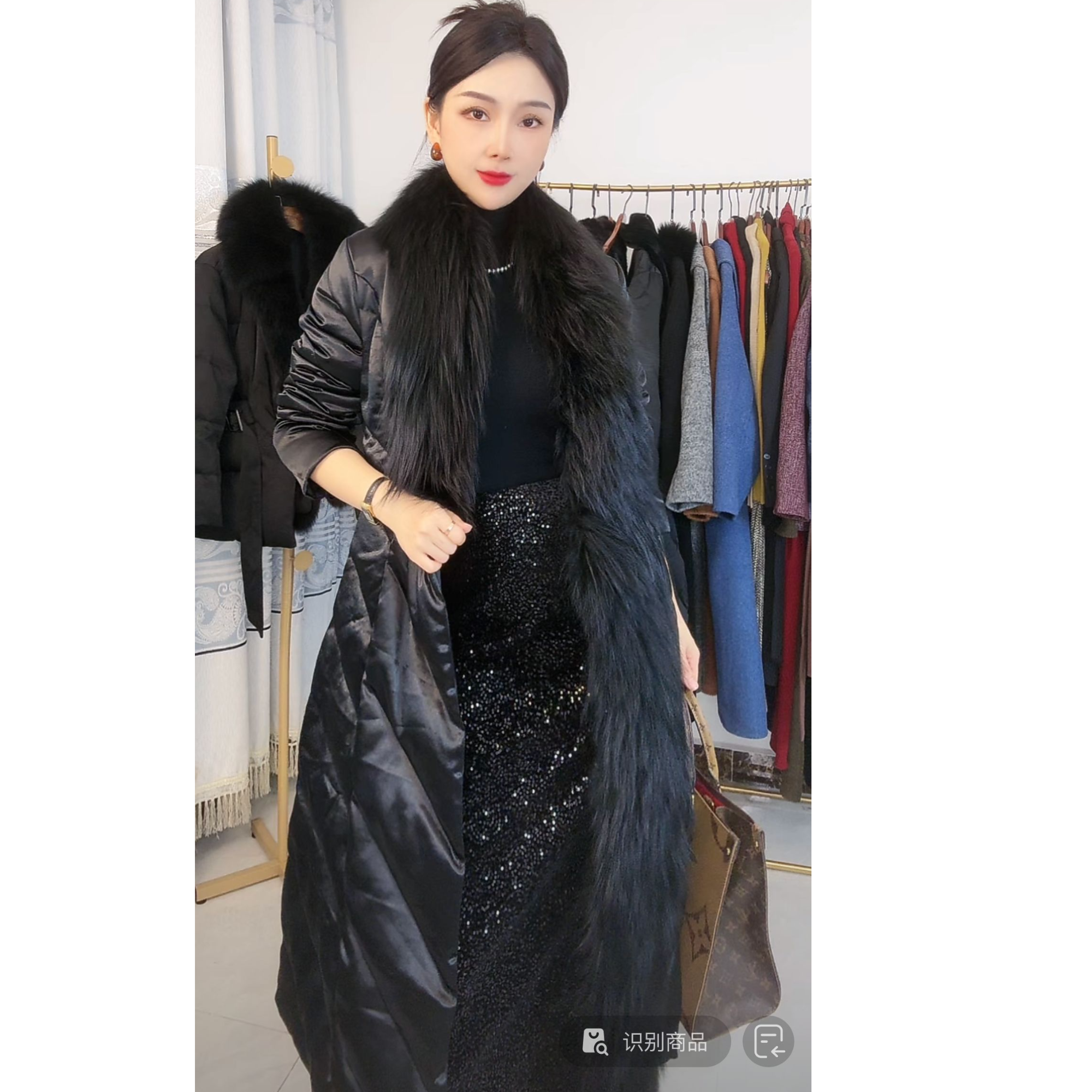 【微瑕】冬定制高端进口狐狸毛领醋酸长款90白鹅绒服24149-1（老款）