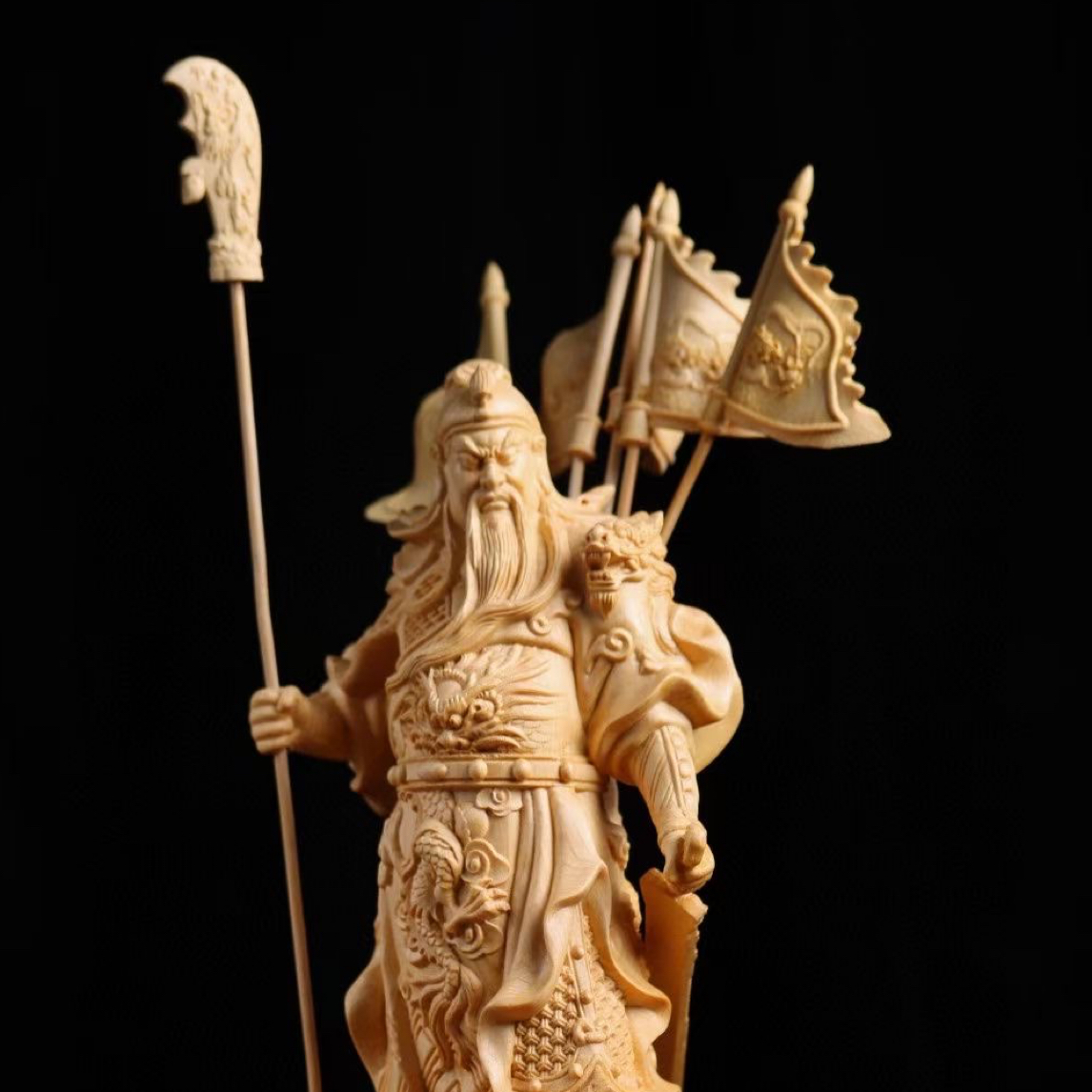 桧木五旗关公家居创意摆件玄关客厅装饰