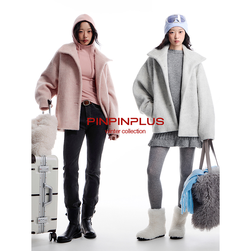 PINPINPLUS丨「粉雾花园」Demure蝙蝠袖中长呢大衣外套8D80821HP