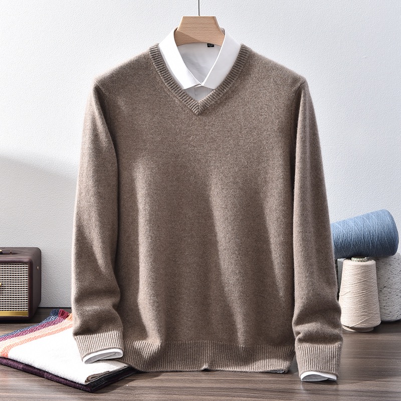 【男士加厚V领】100%纯山羊绒衫男士v领双股加厚打底纯羊绒上衣