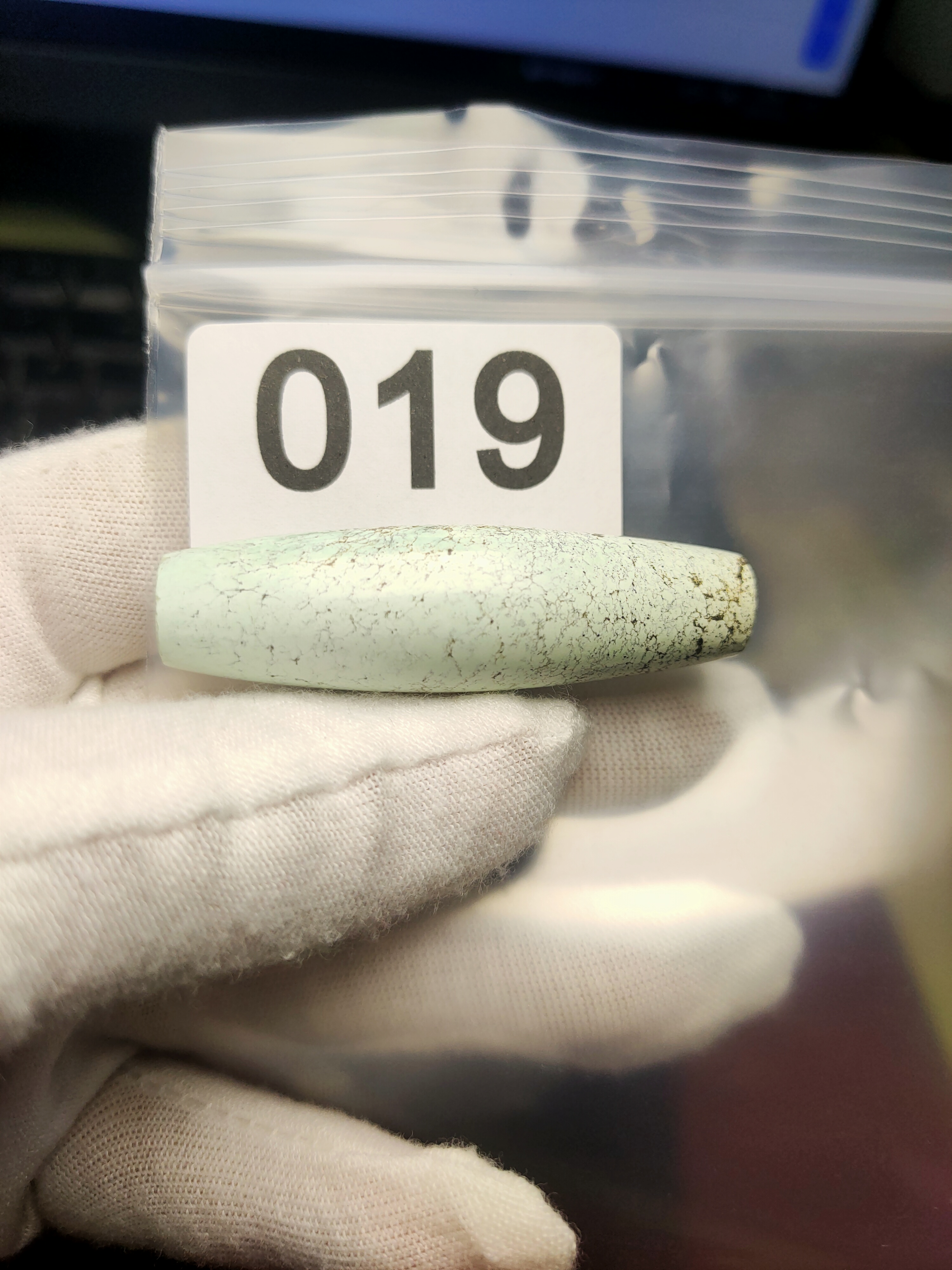 精品原矿绿松石白皮果冻料天天一颗    直径14+  对孔49.5