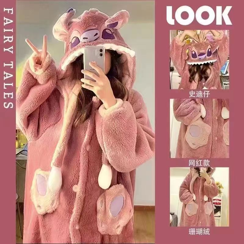 连性感纯欲睡衣休闲时尚加厚保暖帽子款学生新款美乐兔睡袍女