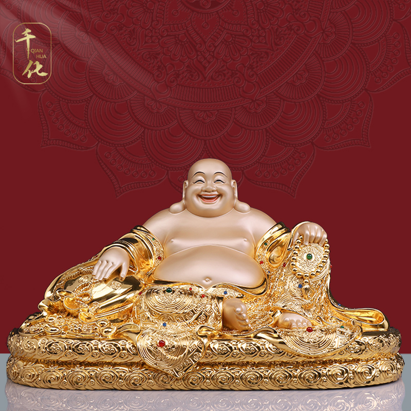 千化黄铜掐丝贴金镶宝弥勒公司商铺家用工艺摆件中式招财铜摆件