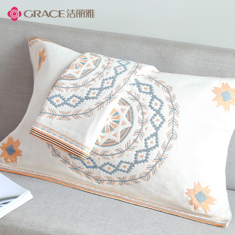 洁丽雅纯棉纱布枕巾双面防脱落透气家用防滑吸汗亲肤枕头巾一对装商品图