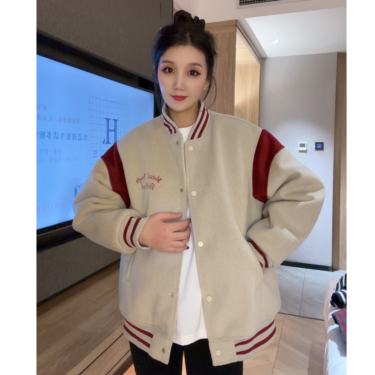 呢子棒球服秋冬外套时尚百搭外套港风上衣女外套棒球服女外套