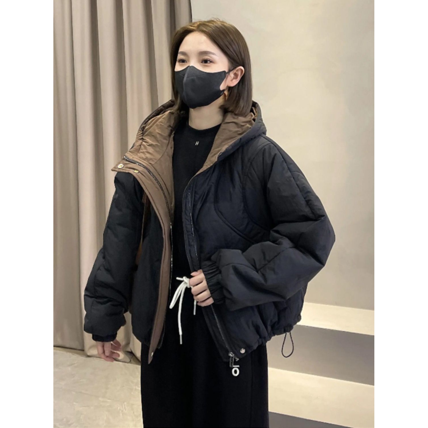 新款2023羽绒服撞色复古连帽短款服女秋冬新款时尚小宽松显瘦保暖