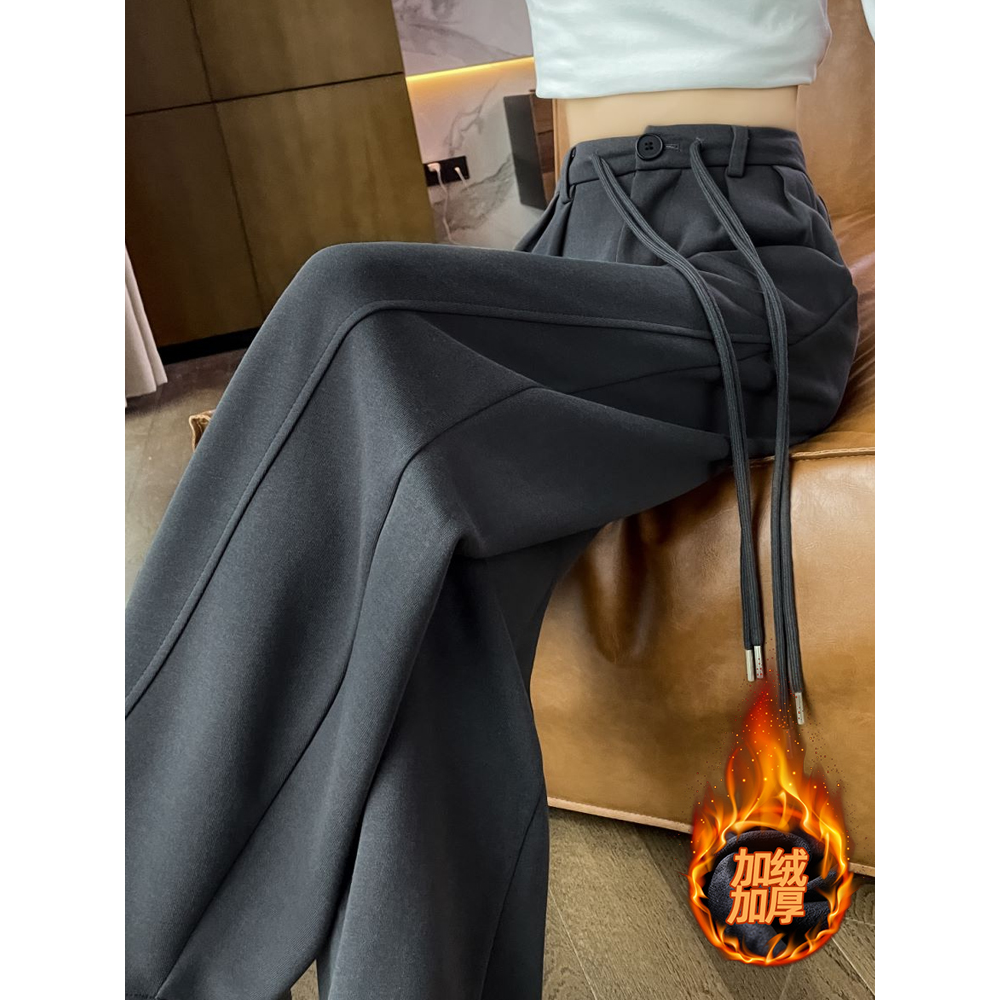 艾格丽芙琳加绒加厚阔腿裤女秋冬垂感直筒裤高腰显瘦休闲运动卫裤
