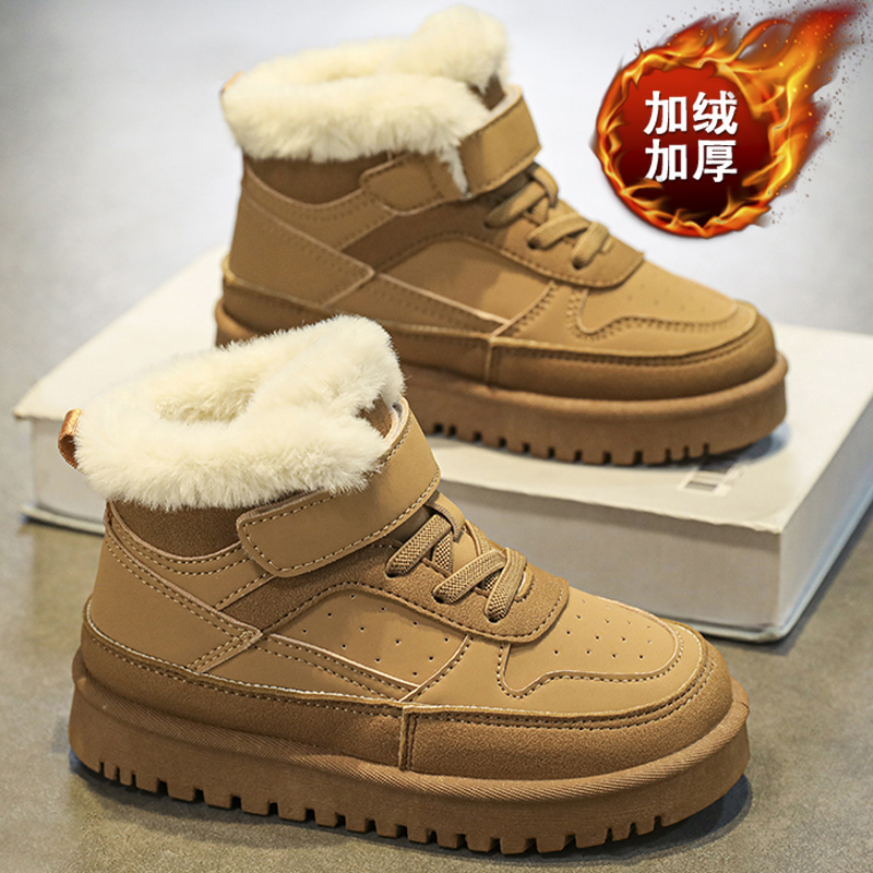 李宁国潮男童东北雪地靴2023冬季新款儿童加绒加厚保暖棉鞋中大童