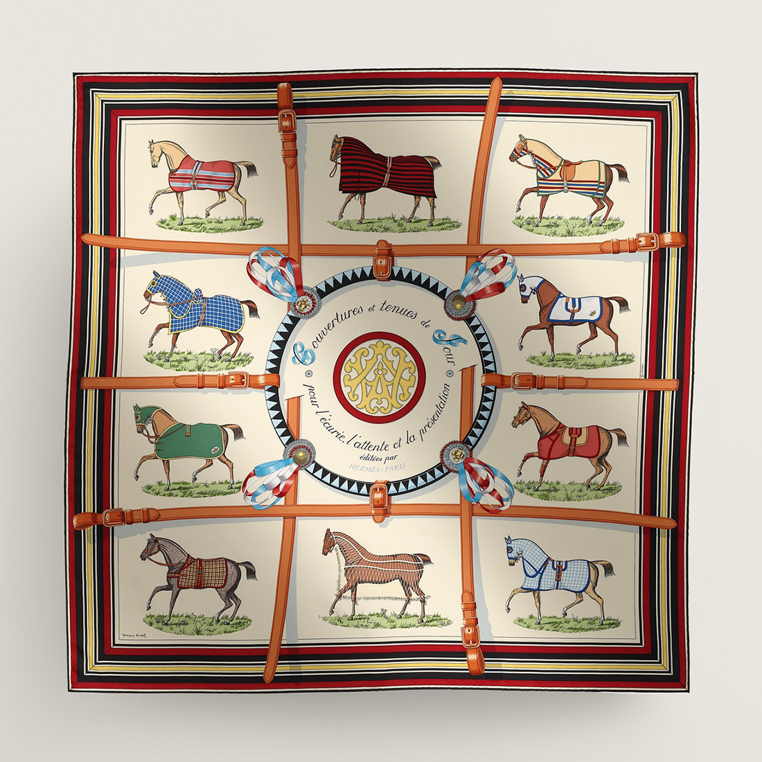 全新未使用 Hermes/爱马仕 骏马的披挂 90典藏丝巾 方巾 全套礼盒