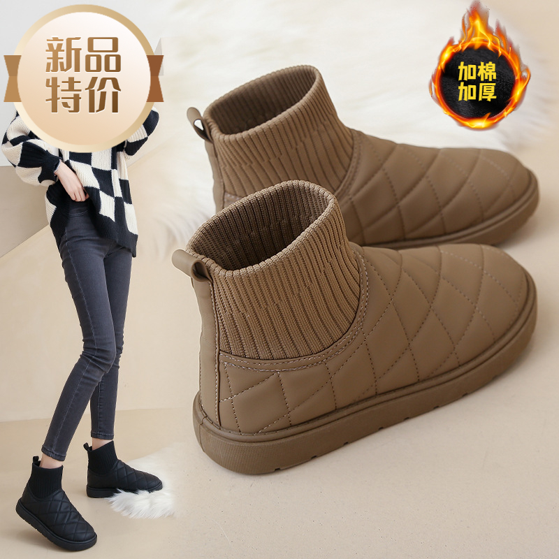 新款雪地靴女冬季时尚百搭加厚保暖东秋冬雪地靴加绒厚底平底