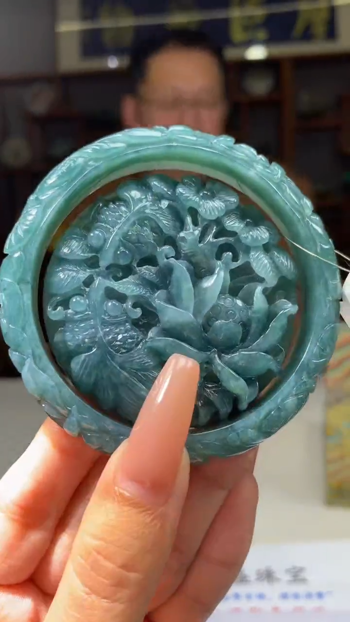 【闪购商品】定制翡翠未镶嵌3123kx-毛货盖章98花手镯圈60