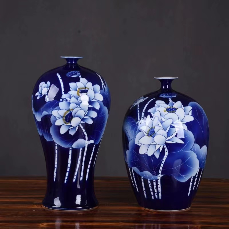 中国景德镇高档瓷器精美手绘荷花花瓶摆件装饰品