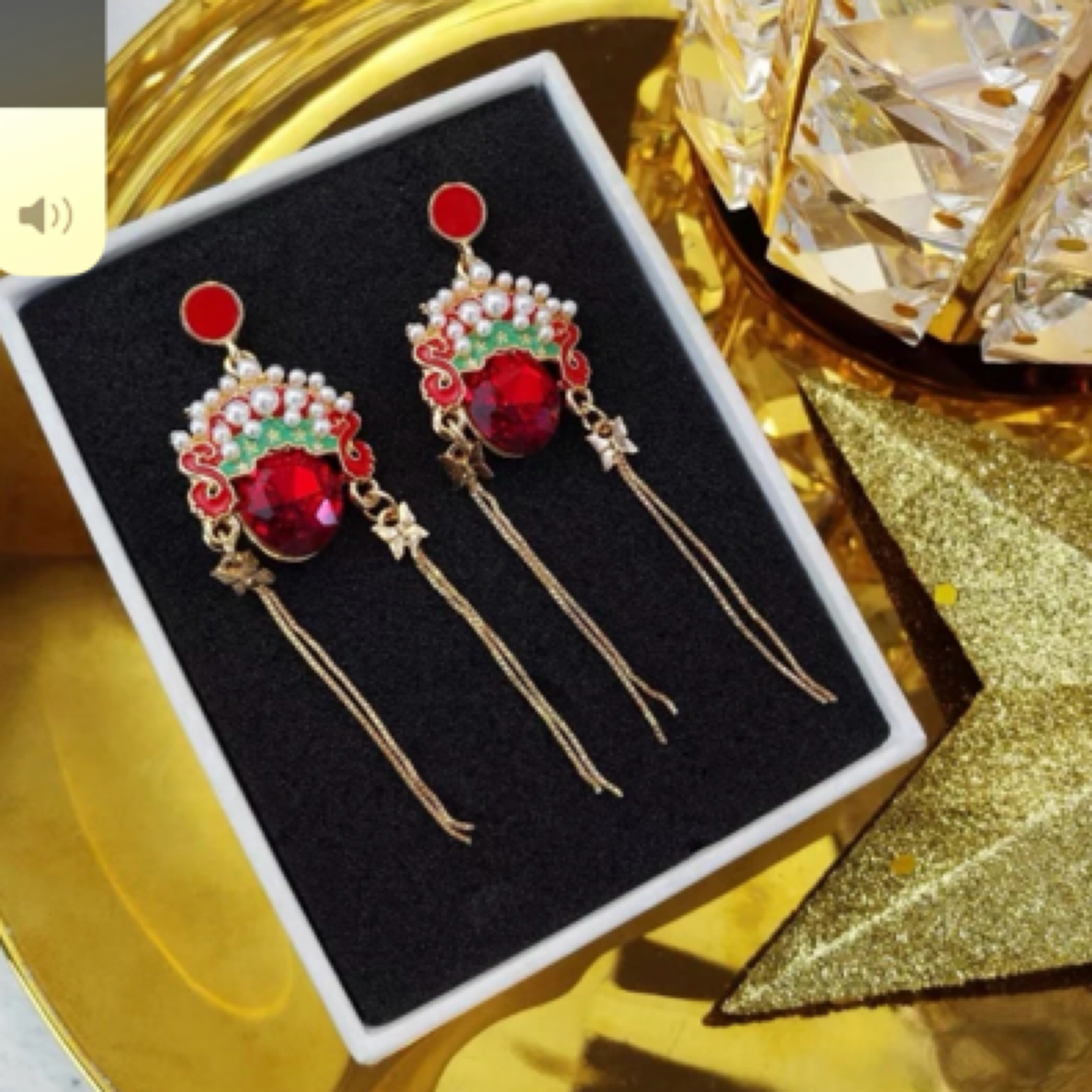 铜合金石英石耳饰 红色新中式耳环，时尚百搭