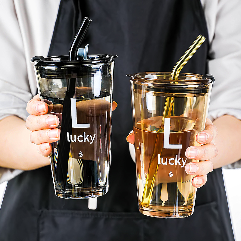 玻璃杯大容量网红水杯咖啡杯奶茶饮料茶杯吸管杯女办公室杯子玻璃
