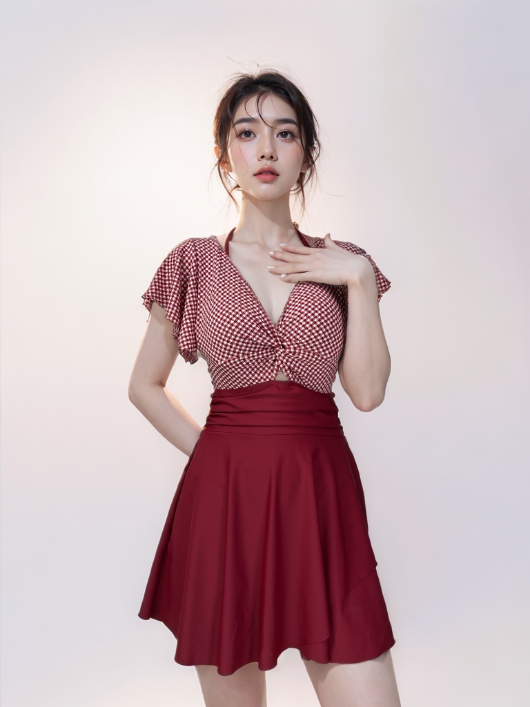 [小雪泳衣]2025新款女士遮肉显瘦时尚性感小胸聚拢收腰遮肚连体款