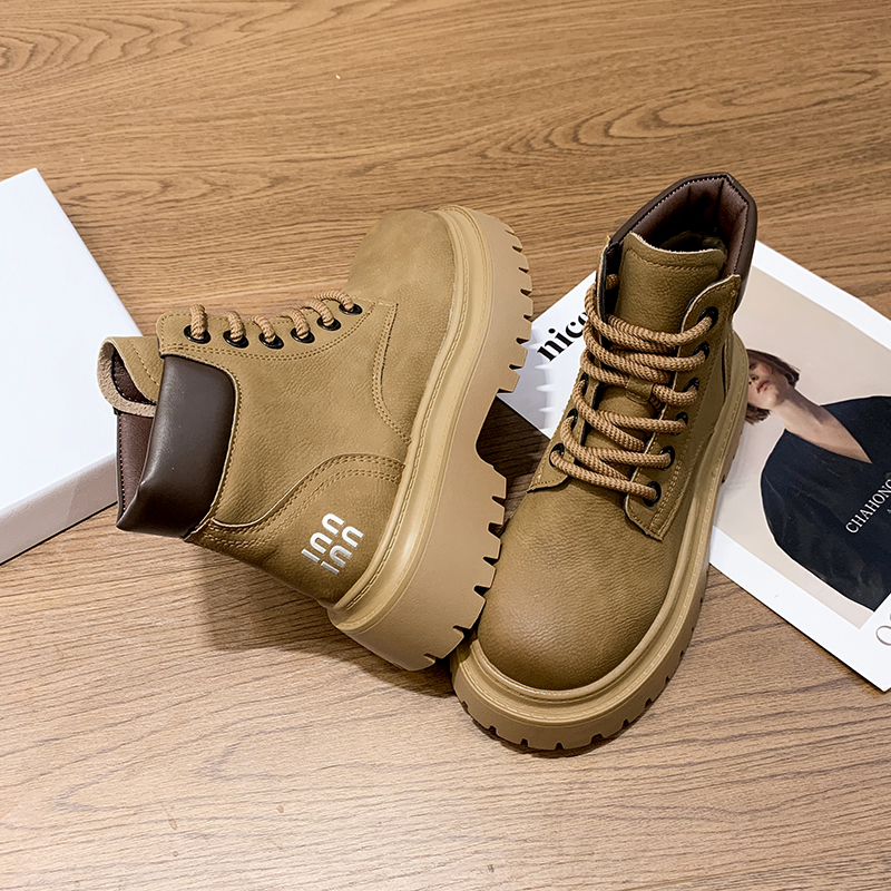 加绒马丁靴厚底靴子小码复古马丁靴厚底靴子英伦风秋冬秋季百搭