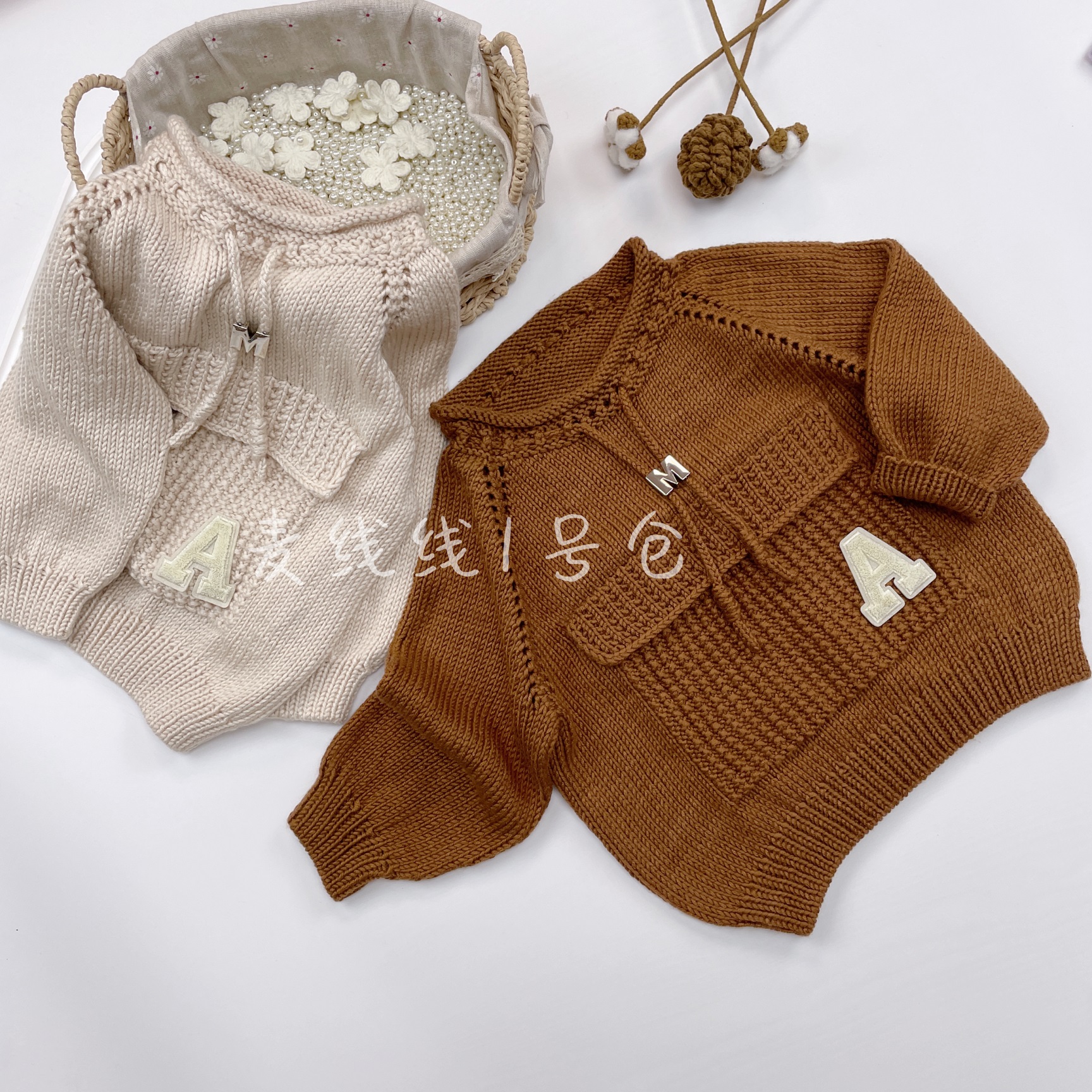 90#M标抽绳大口袋A字母圆领毛衣材料包（不是成品）