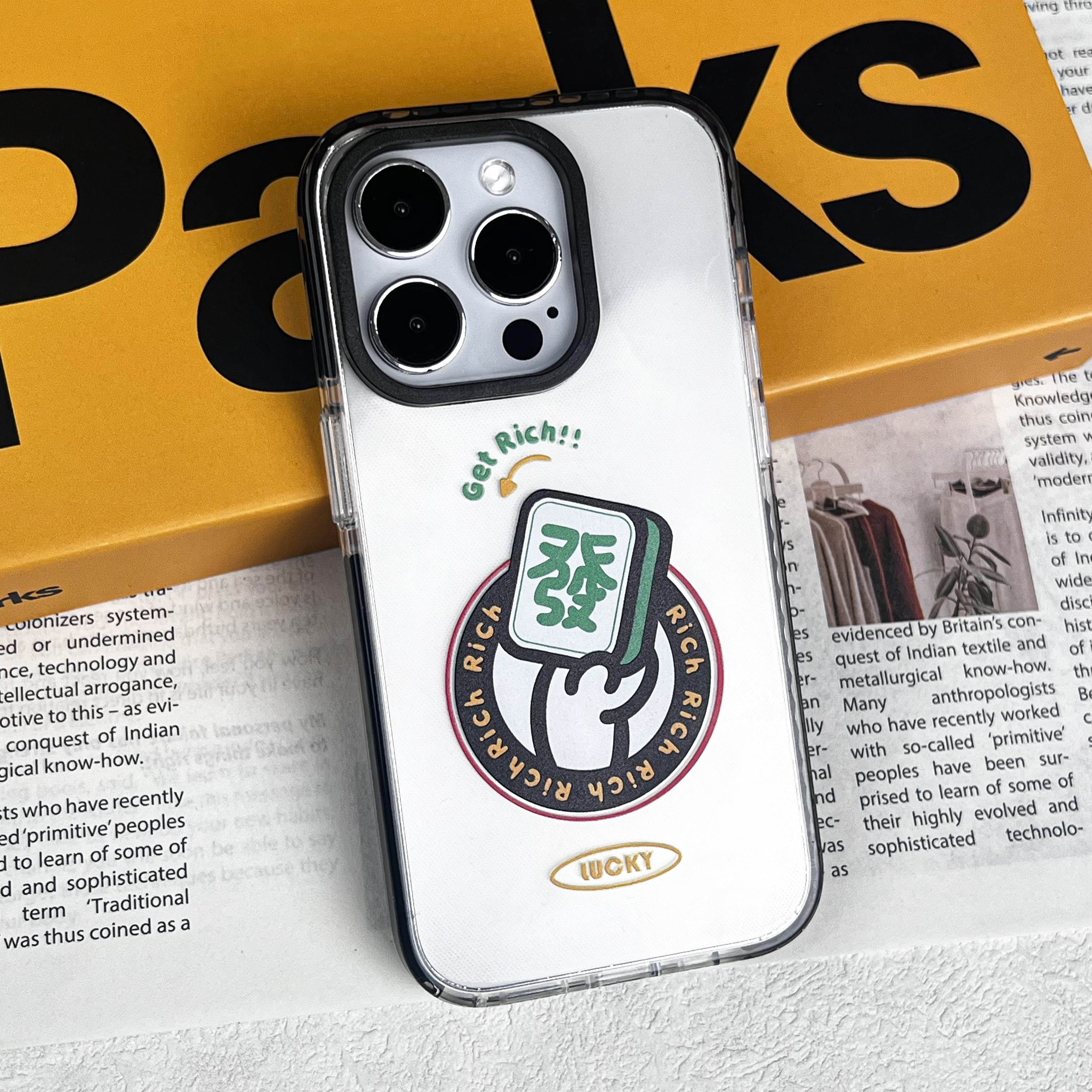 幸运麻将发财猫咪可爱透明磁吸13/14/15/16promax适用苹果手机壳