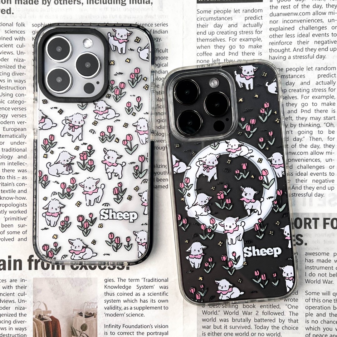小羊碎花可爱卡通透明磁吸防摔适用13/14/15/16promax苹果手机壳