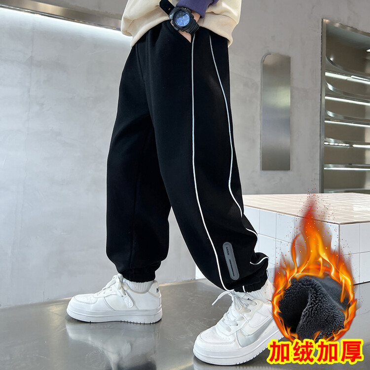 男童裤子秋冬款2023新款中大童冬装运动裤男孩加绒休闲卫裤一体绒