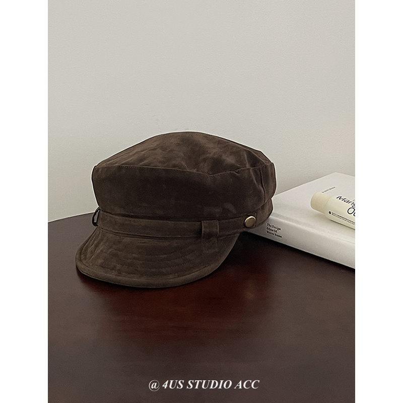 秋季新款复古英伦风报童帽女高级感麂皮绒八角帽显脸小时髦画家帽
