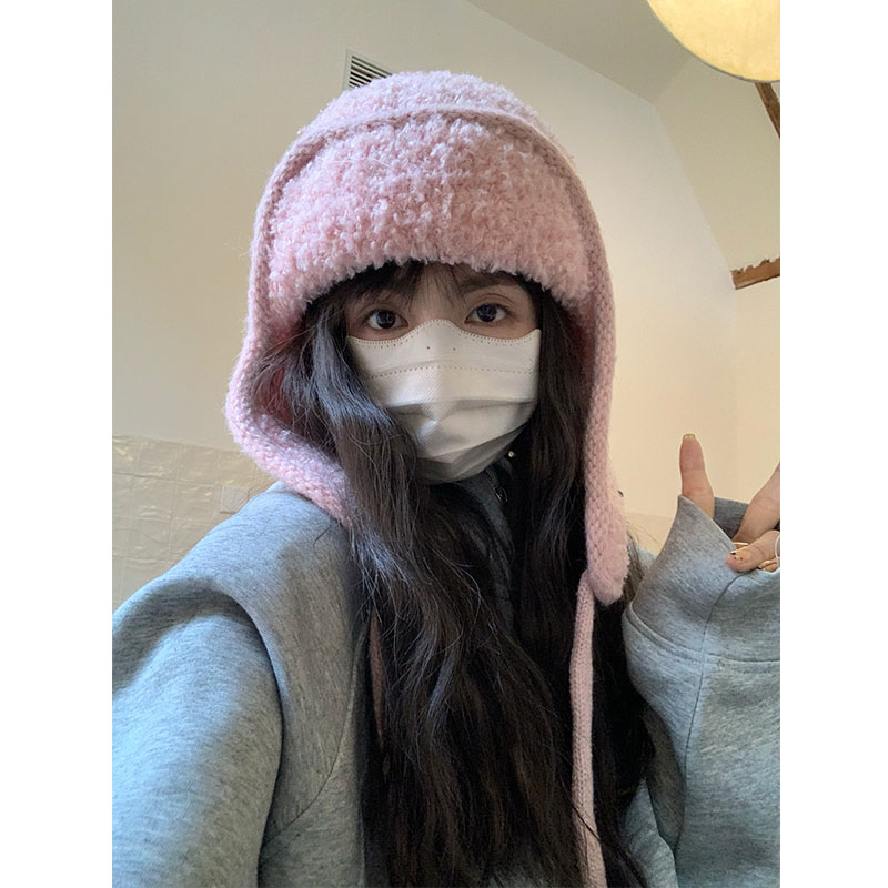 冬日氛围感ins韩系针织毛线帽女秋冬季保暖护耳飞行帽滑雪雷锋帽