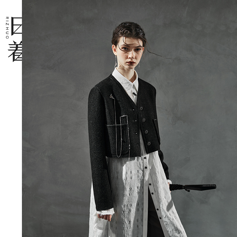 日着原创女装秋冬时尚休闲小个子廓形短款双面呢大衣外套RC8139D2