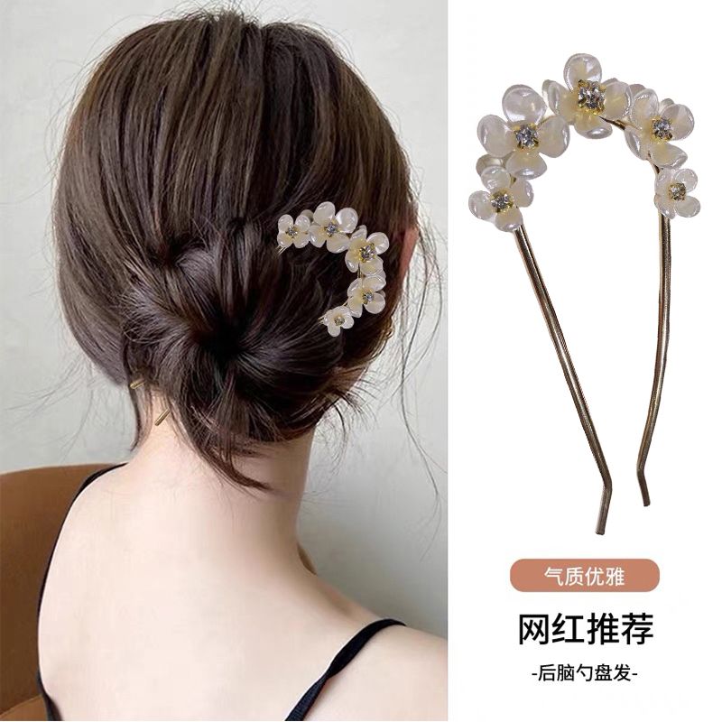 高级感珍珠u型发簪女新中式盘发神器后脑勺簪子新款发钗头饰