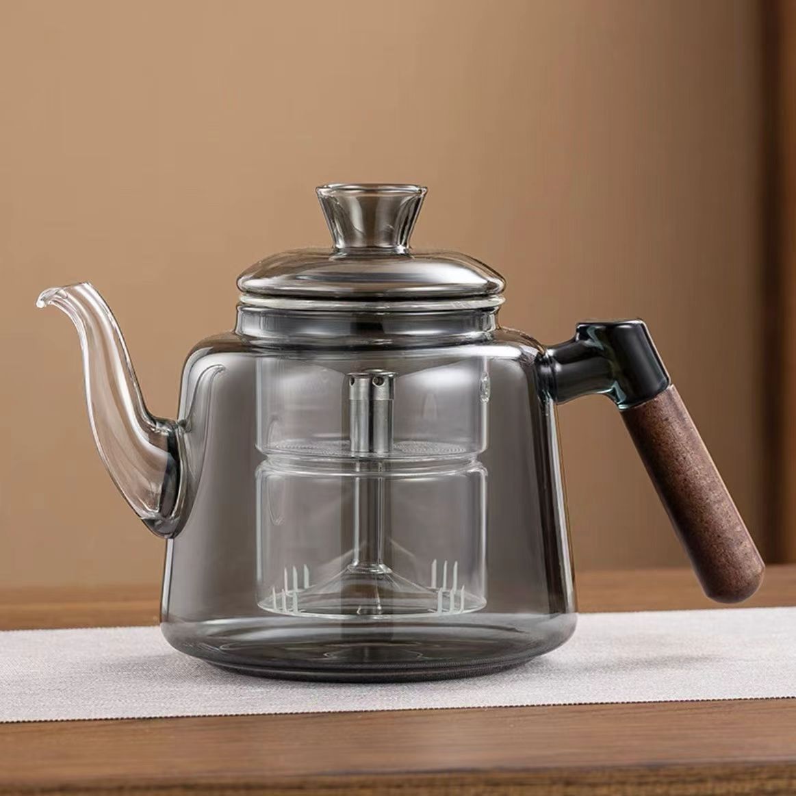 （单壶）木把上水壶侧把蒸煮1200毫升高硼硅玻璃