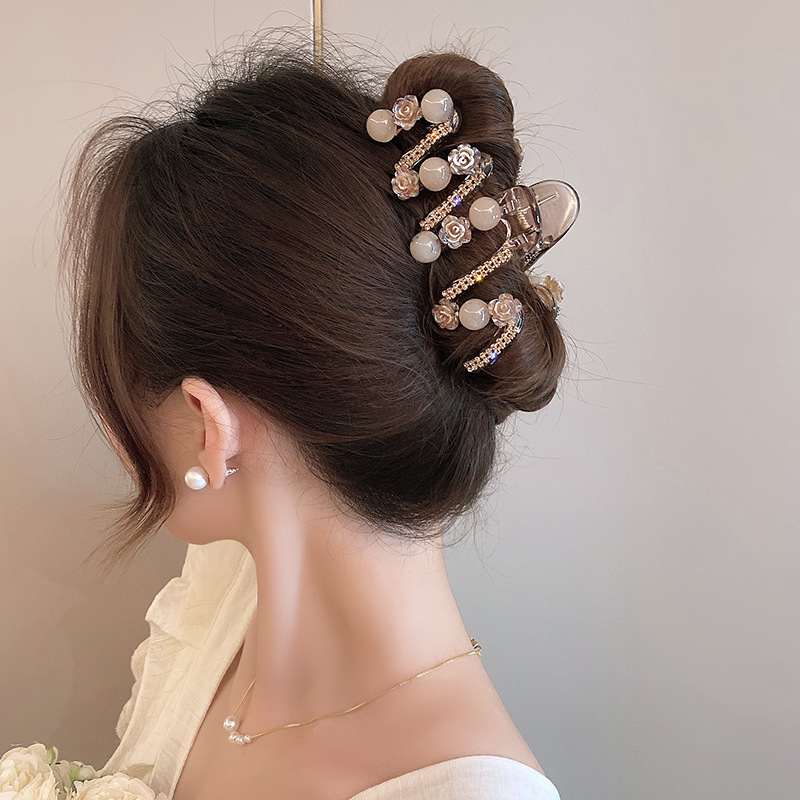 A经典时尚网红波浪玫瑰抓夹复古大号鲨鱼夹百搭设计感发饰E2222