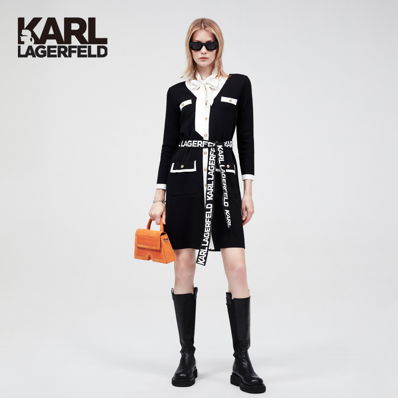 【优价】KARL LAGERFELD卡尔拉格斐撞色小香连衣裙老佛爷E26L1307