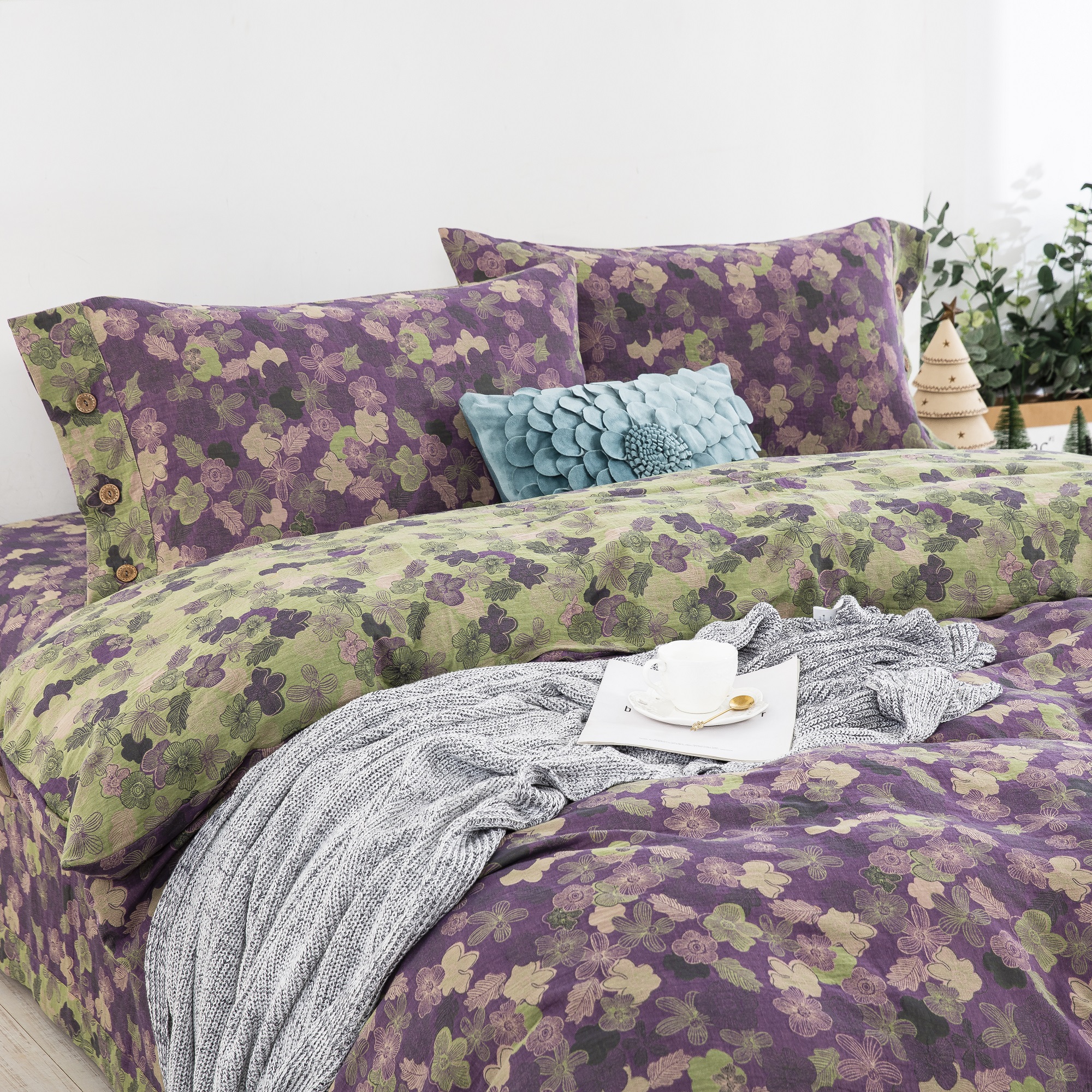 【花影紫秋冬被】轻奢款纯棉双层纱A类母婴级秋冬被