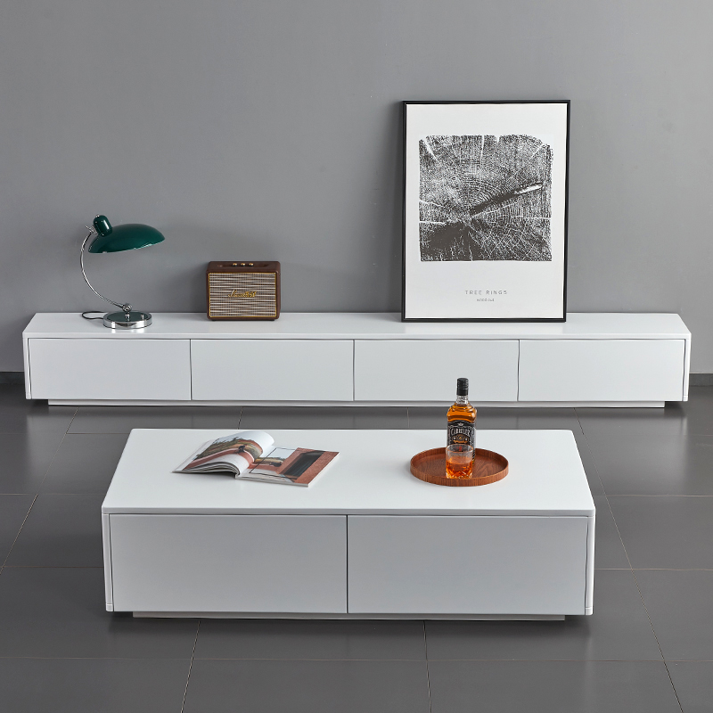 现代简约实木电视柜茶几组合黑色白色小户型客厅极简地柜地台落地
