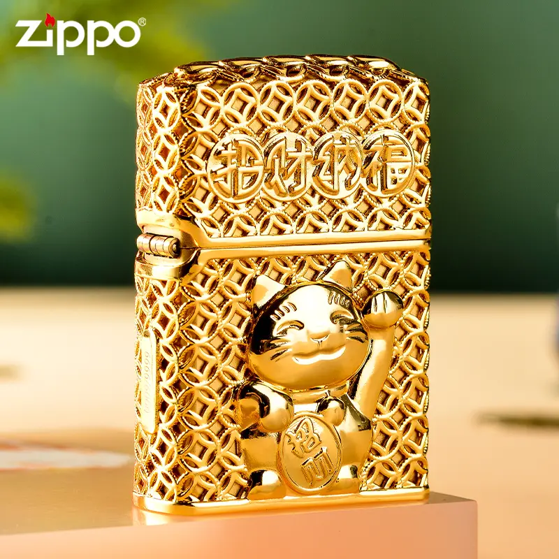 ZIPPO金猫招财镀金花丝珐琅招财纳福正品收藏防风打火机-DY9802TJ