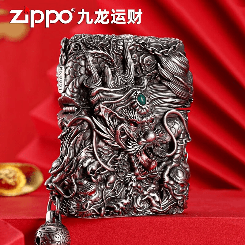 ZIPPO打火机灵动九龙运财重盔甲国潮瑞兽重甲防风打火机-DY9802TJ