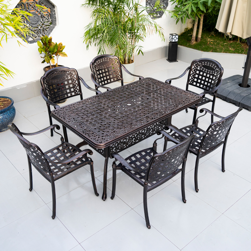 全每户外铸铝桌庭院防水餐桌椅室外家用简约桌子长方形阳台桌外摆