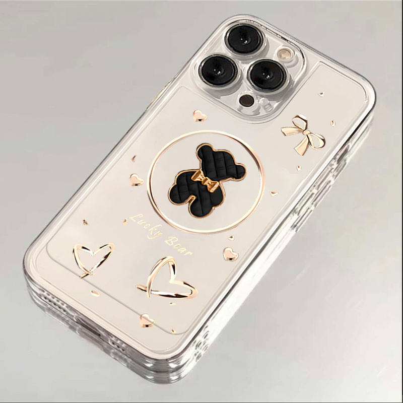 幸运爱心熊iPhone15ProMax手机壳苹果14PRO透明13新年12 11全包