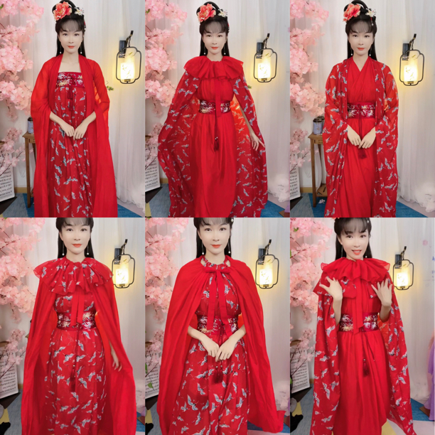 【仙鹤丝巾套装】1大红色大丝巾➕1仙鹤丝巾➕1红色腰封➕1红发带