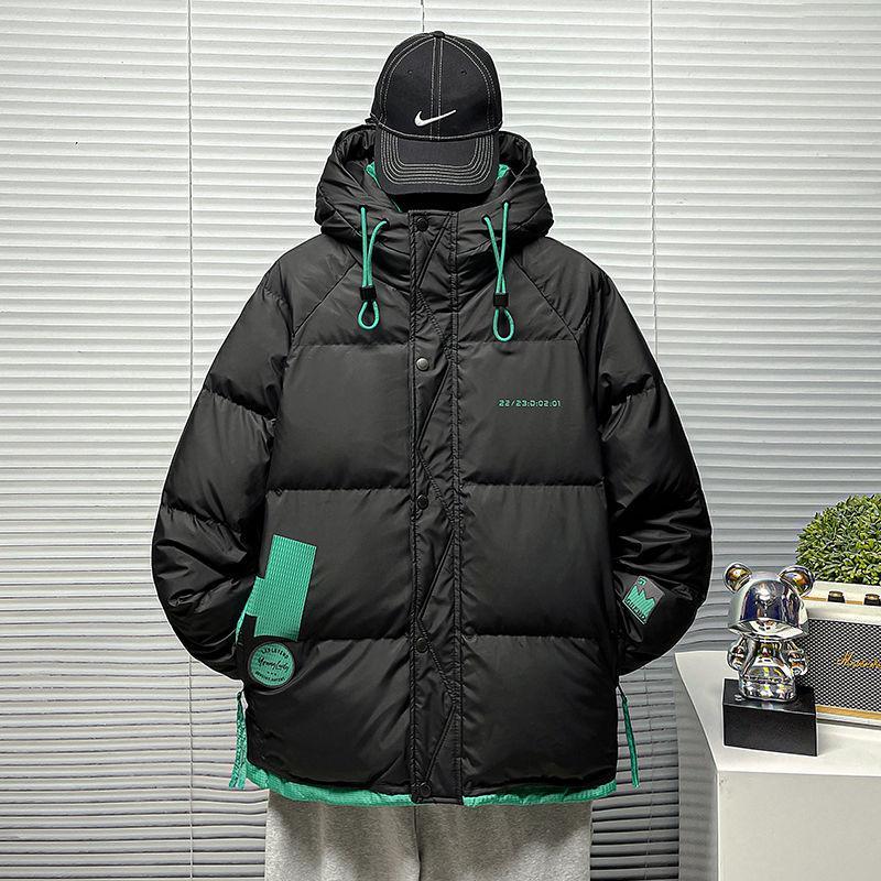 羽绒服冬季男士免洗短款连帽字母撞色白鸭绒加厚休闲冬装外套潮牌