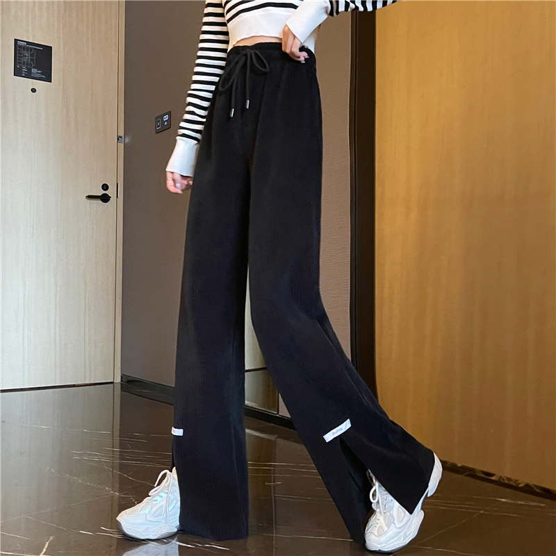 210#实价-实拍灯芯绒薄款夏季新款宽松开叉阔腿休闲裤女春秋显瘦