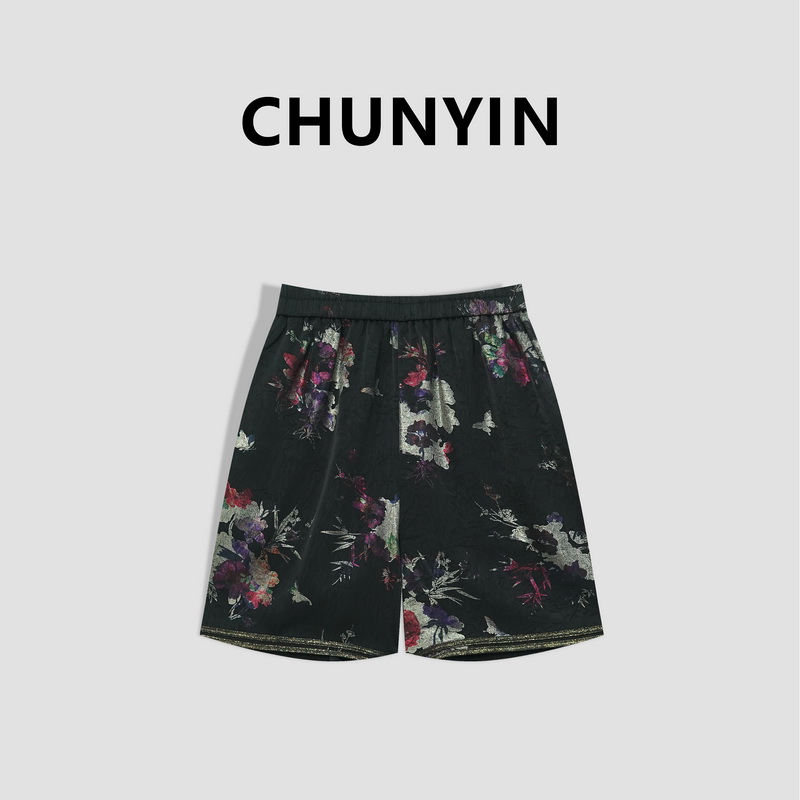 李心儿【花鸾短裤】新中式设计师国风轻奢提花短裤24478