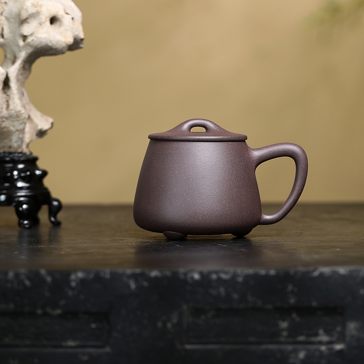 雪涓宜兴原矿紫砂手工大水潭天青紫泥石瓢杯500cc左右