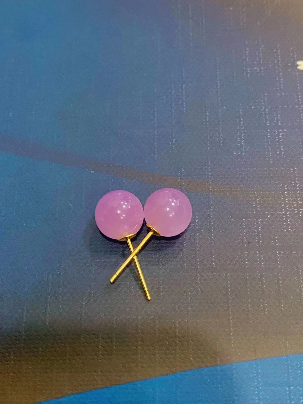 【启兴珠宝】紫锂辉耳饰熏衣草耳饰冰透油润女王气质款网红款9mm