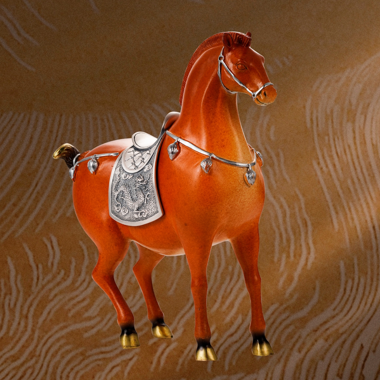 九乐 足银银制品 盛世唐马素款银马鞍摆件个性手工中古桌面银