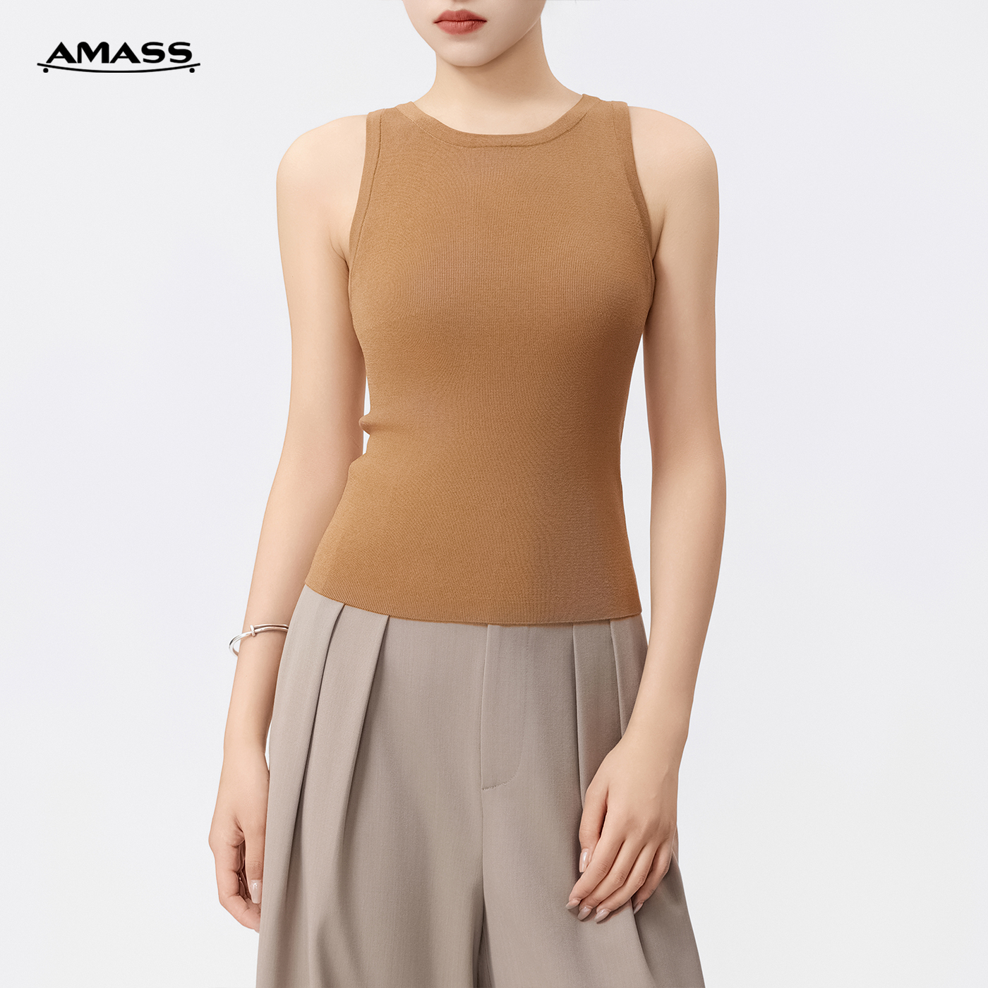 AMASS/阿玛施秋季新款爆款修身宽肩带无袖打底针织背心5399688