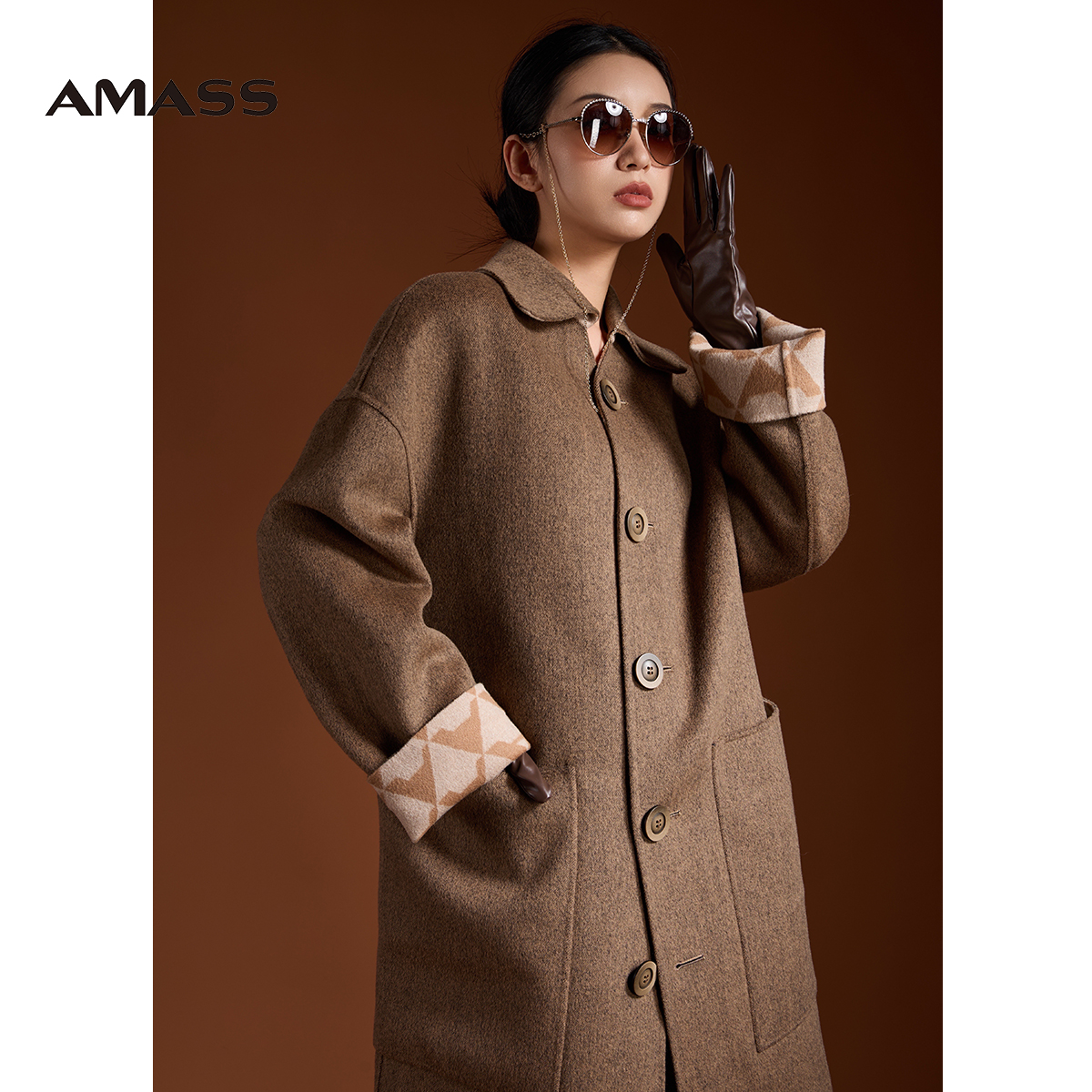 AMASS/阿玛施秋冬新款休闲百搭洋气高级宽松中长款大衣5400862