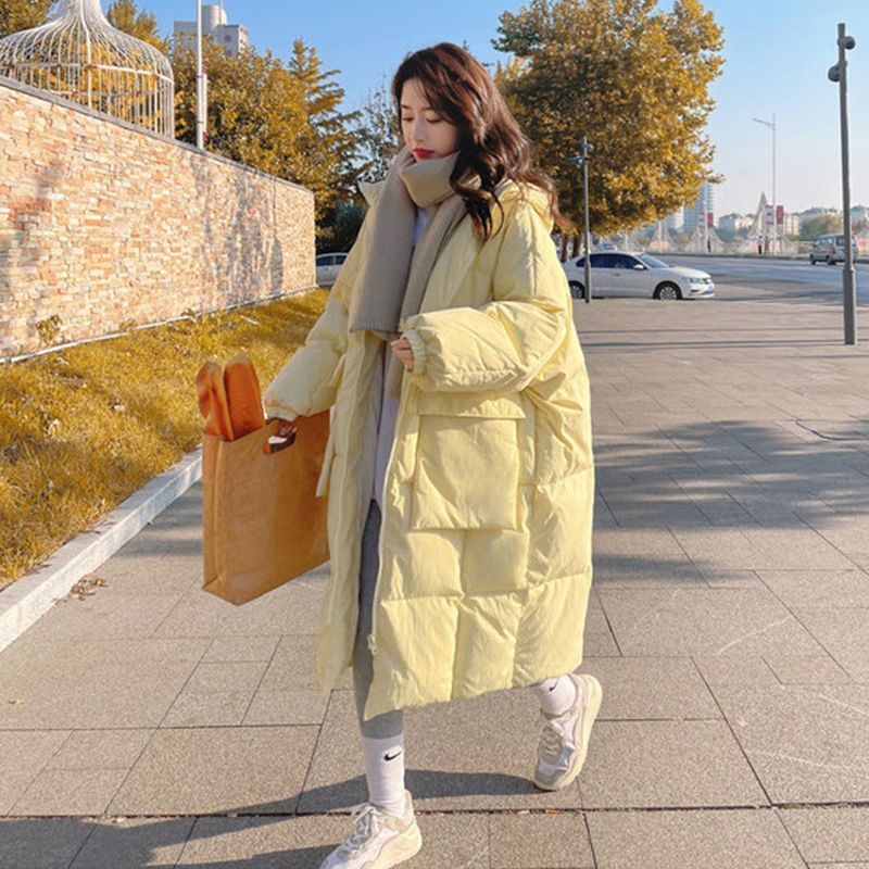 雪中飞奶黄色羽绒服女中长款2023冬季新款韩版宽松休闲加厚保暖外