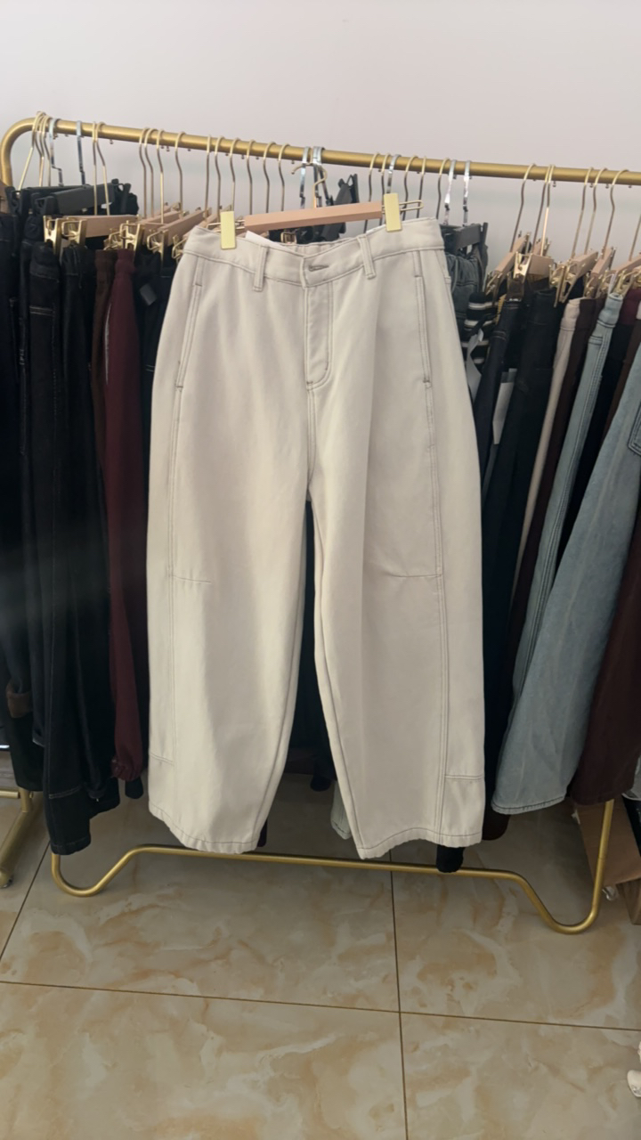 弯刀脱底裤女款网红时尚休闲潮流百搭高腰加厚冬季女士宽松白色